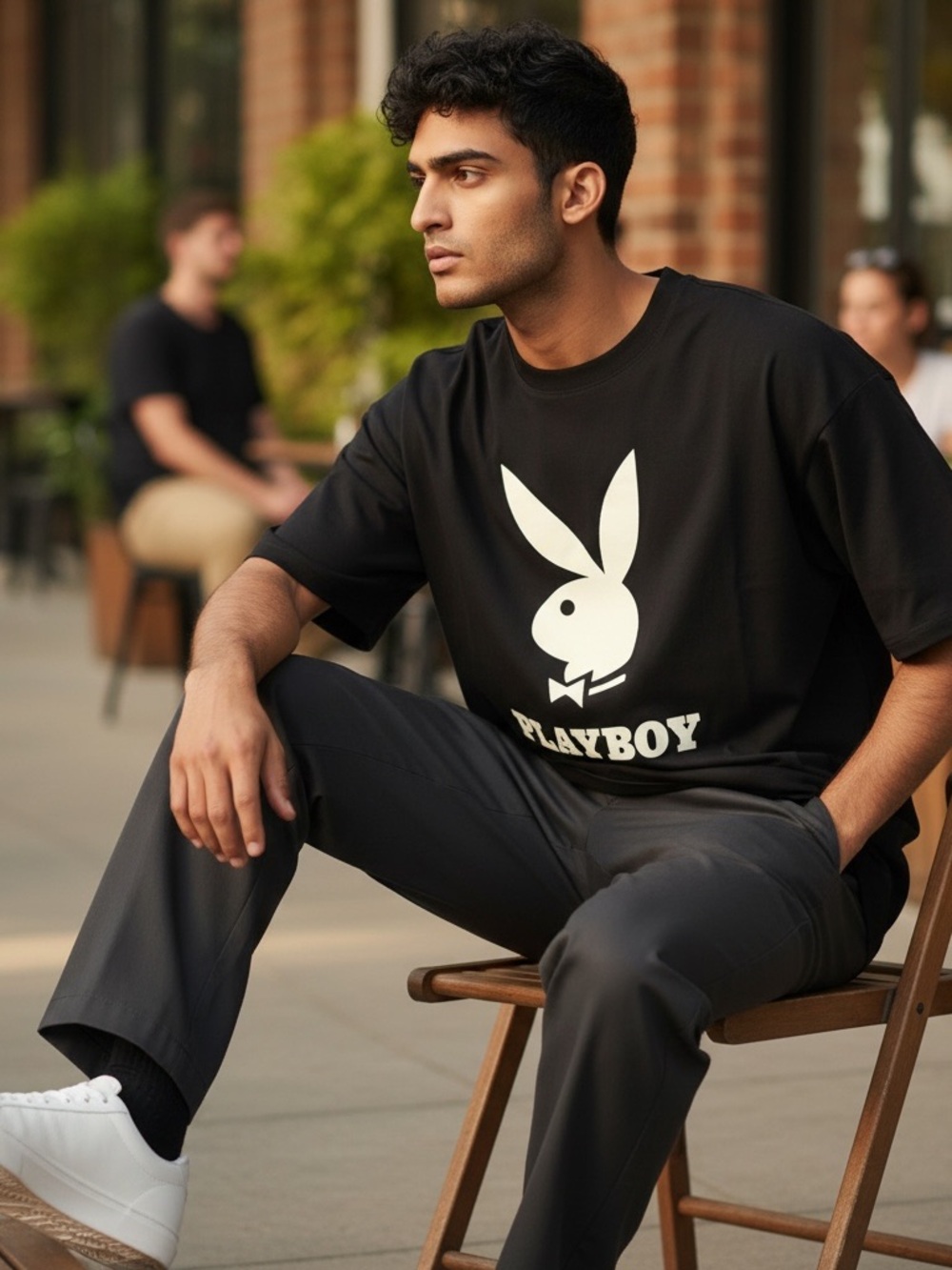 Playboy Men’s Black Classic Bunny Logo Graphic T-Shirt Size Large
